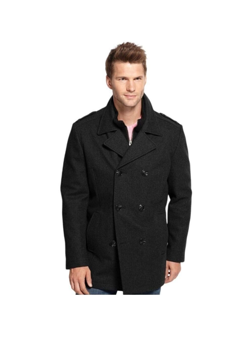 MARC NEW YORK by Andrew Marc Wool Blend Pea Coat Black Men's Size XL